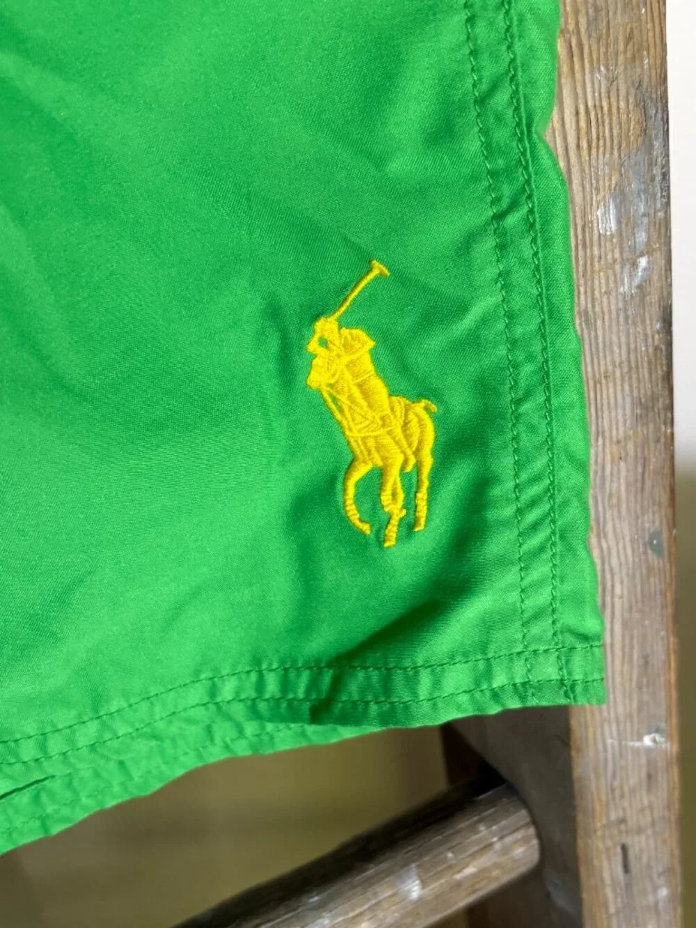 Polo Ralph Lauren Boys M (10-12) Traveler Swim Trunks Green Yellow Pony